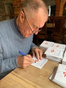 Sir Geoff Hurst signing our DVDs